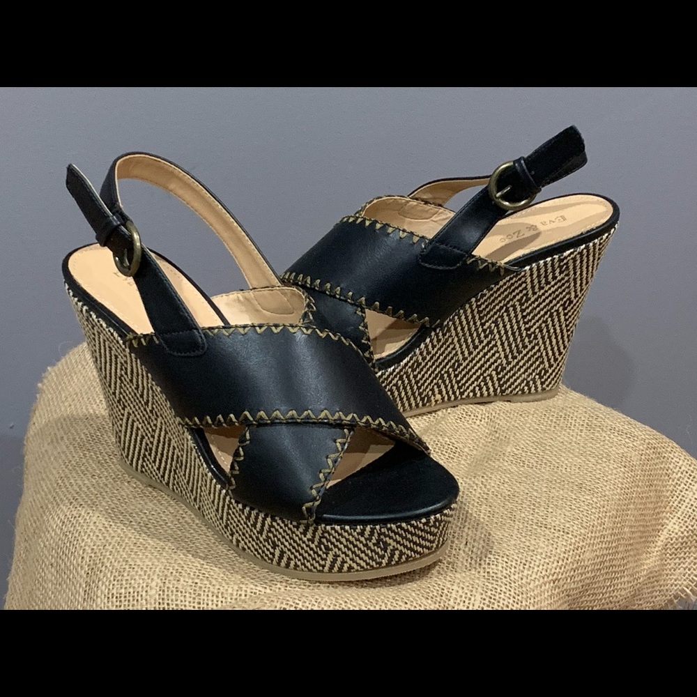 Black wedge heel sandals